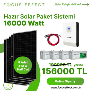 16 Kw 16000 Watt Güneş Enerjisi Hazır Solar Paket Sistem - Half Cut Güneş Panelli