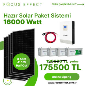 16 Kw 16000 Watt Güneş Enerjisi Hazır Solar Paket Sistem - Half Cut Güneş Panelli